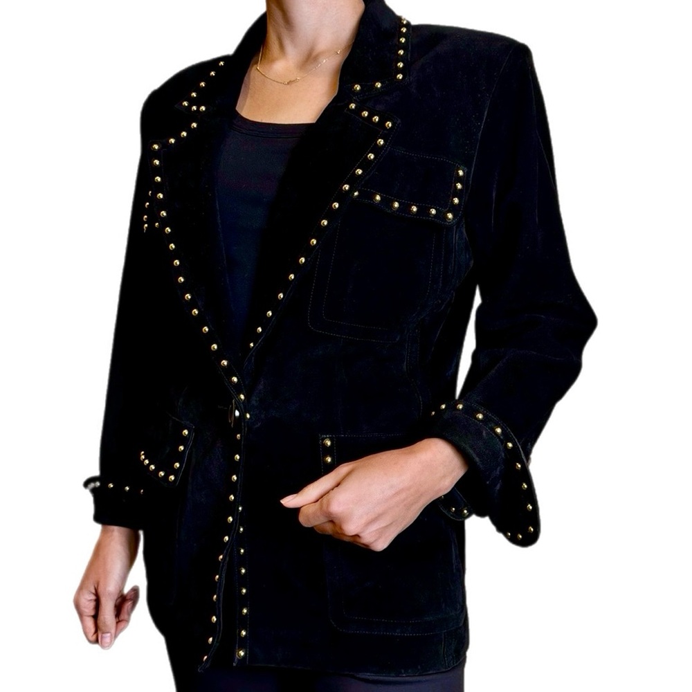 Vintage YSL Runway Gold Studded Black Suede Jacket